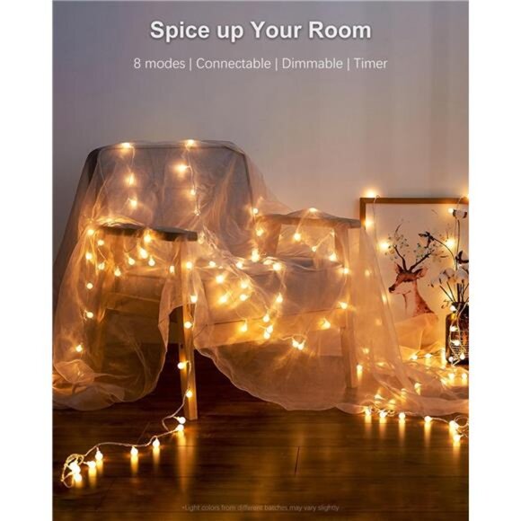 Globe String Lights 59 Ft 100 LED Warm White Twinkle Indoor Outdoor Wedding Deco - Picture 4 of 7